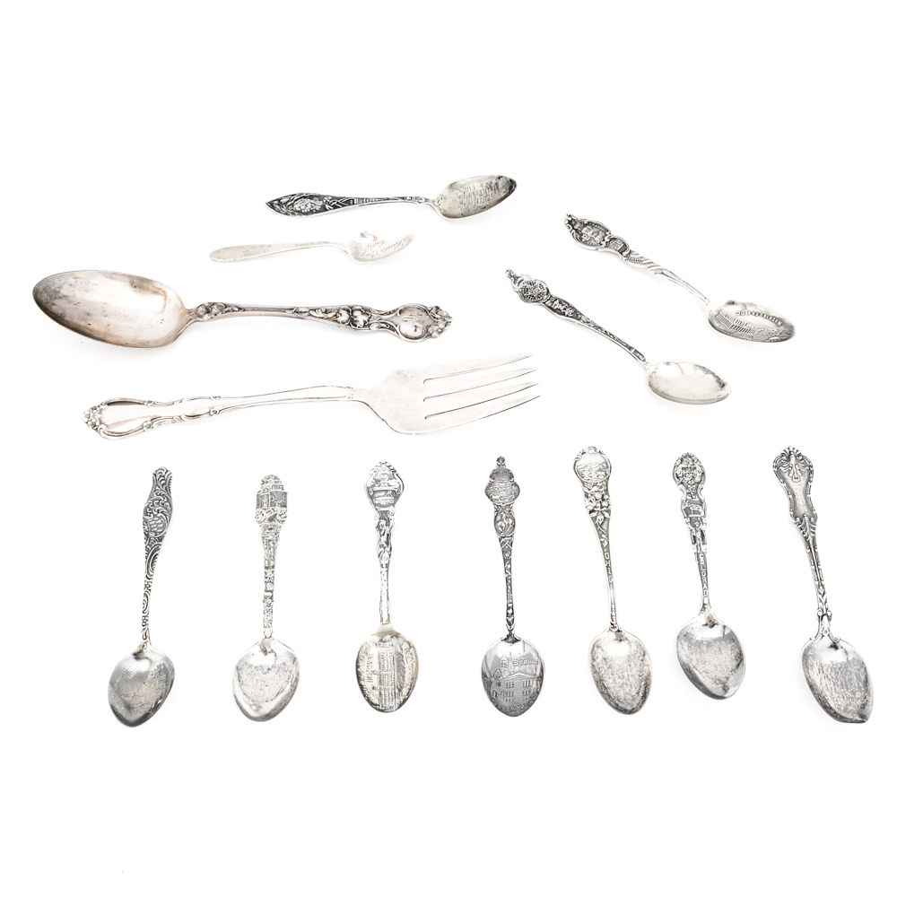 Collection of Vintage Sterling Silver Souvenir Spoons