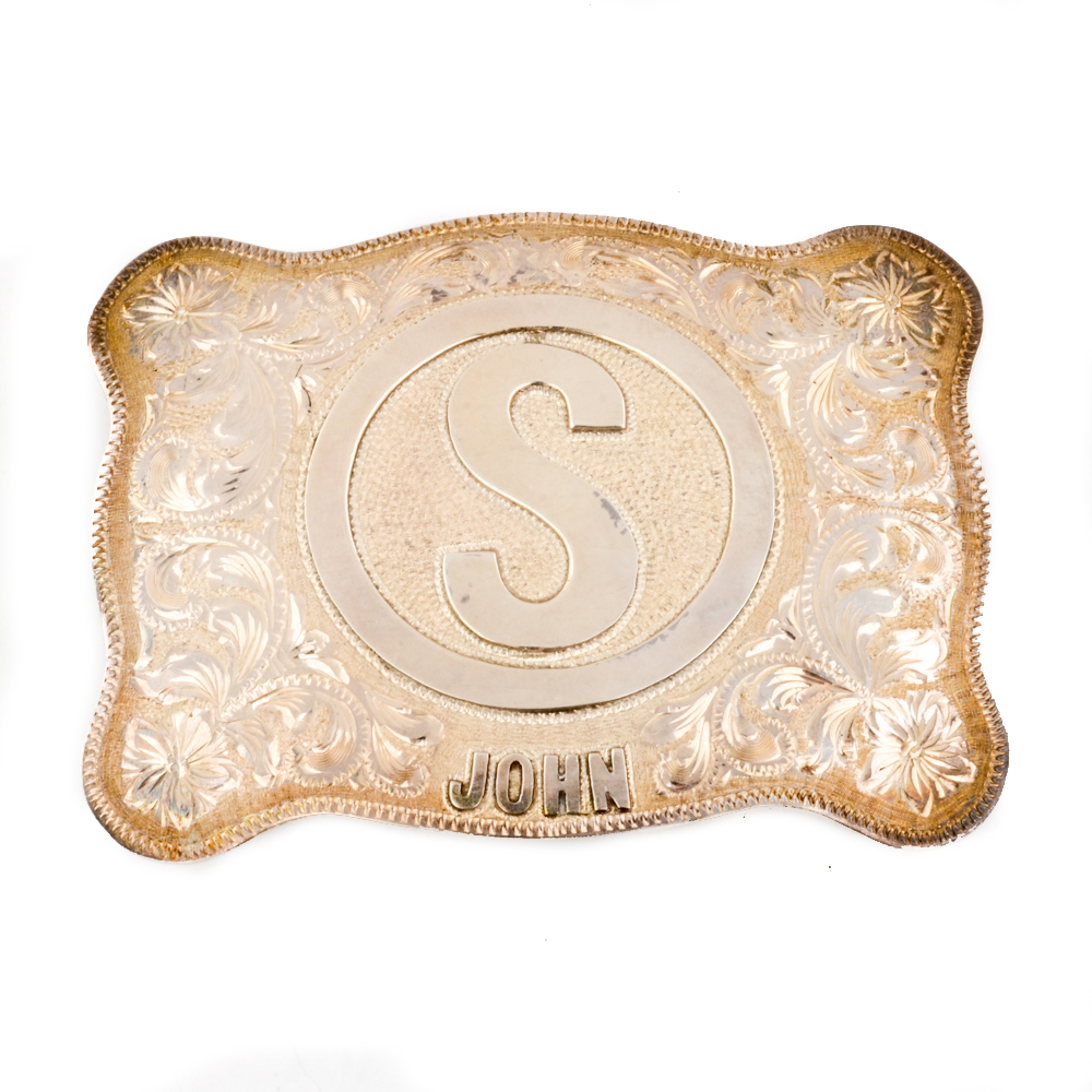 Engraved Silver Plated Belt Buckle