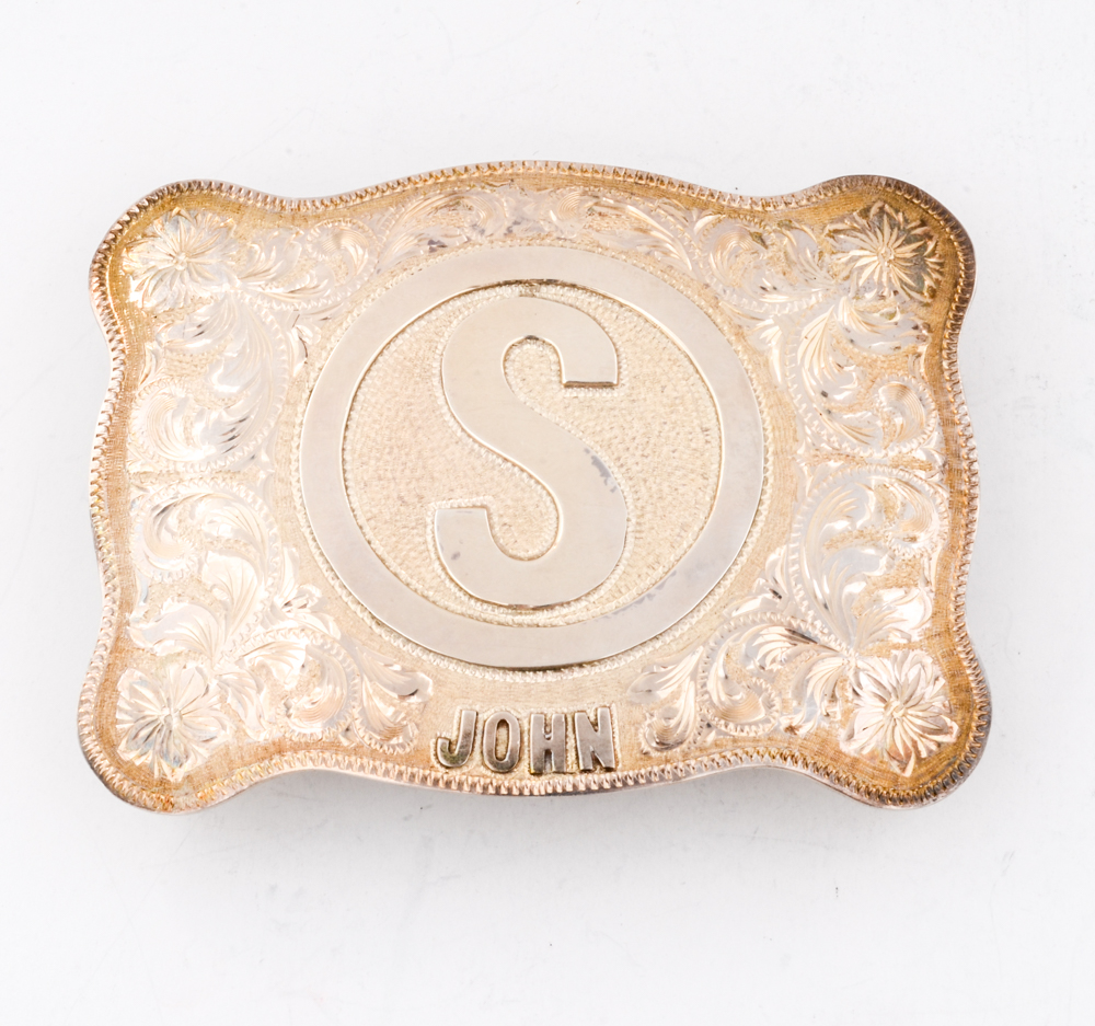 Engraved Silver Plated Belt Buckle