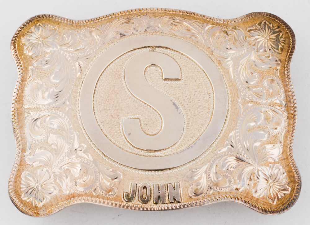 Engraved Silver Plated Belt Buckle