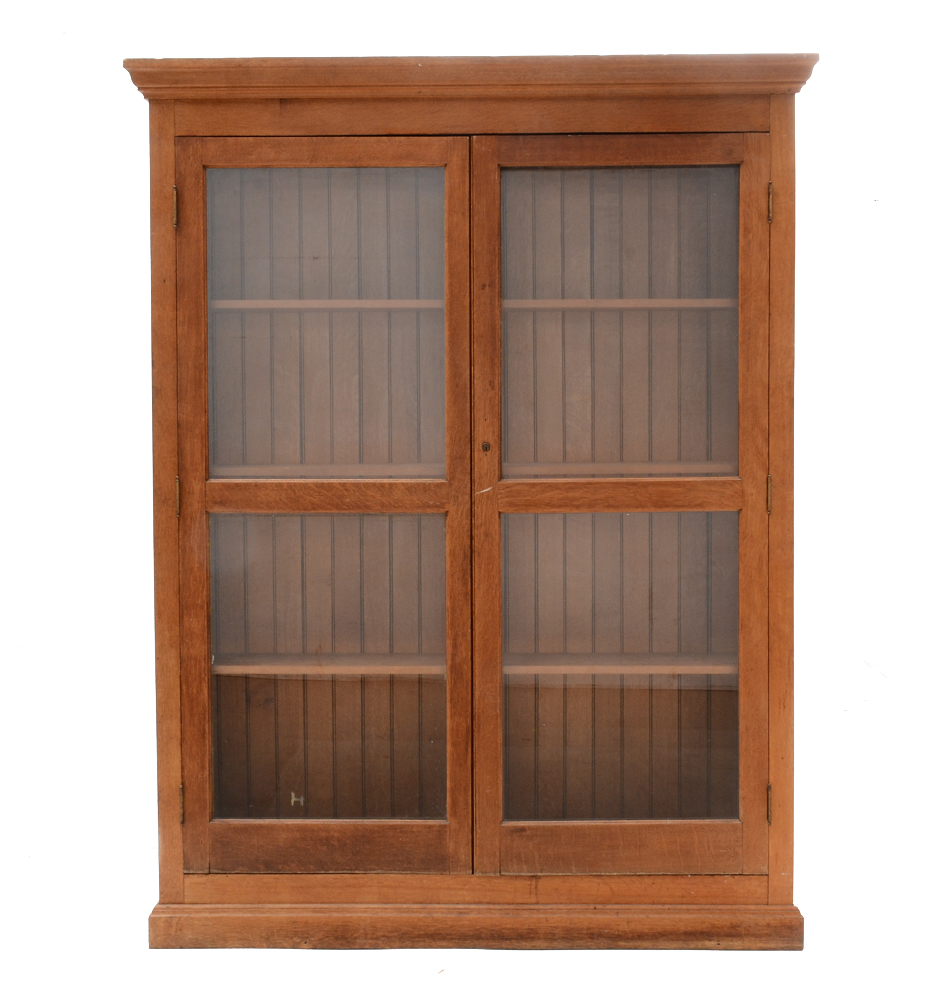 Antique Oak Bookcase with Glass Doors