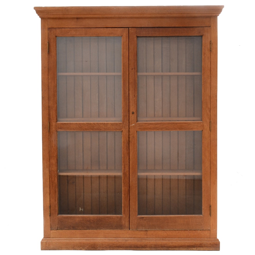 Antique Oak Bookcase with Glass Doors