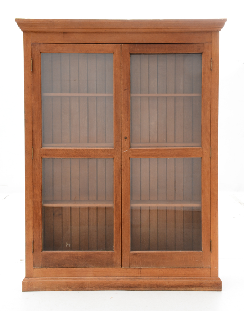 Antique Oak Bookcase with Glass Doors