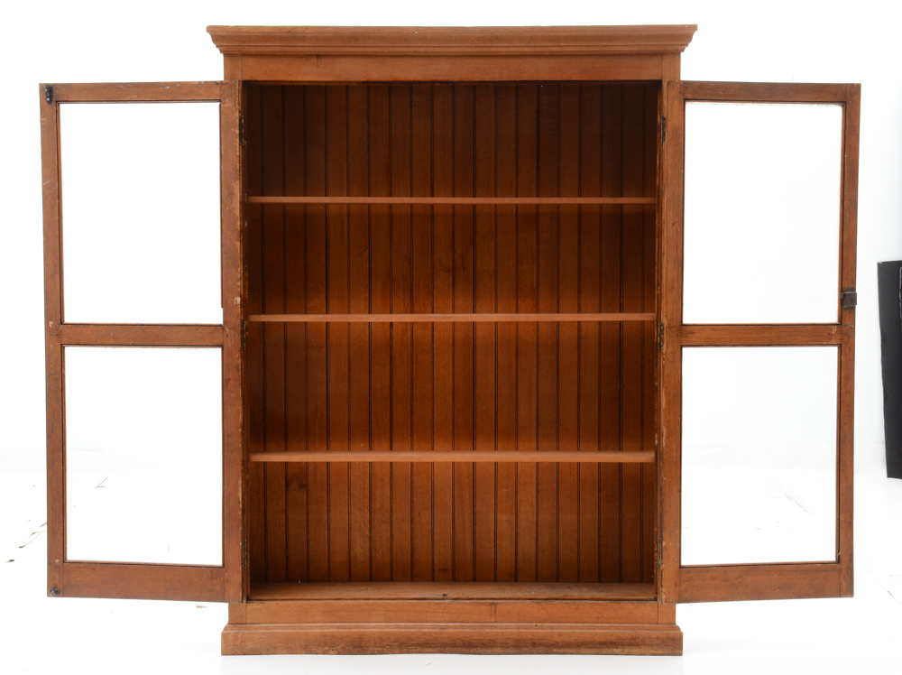 Antique Oak Bookcase with Glass Doors
