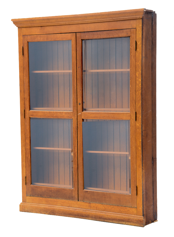Antique Oak Bookcase with Glass Doors