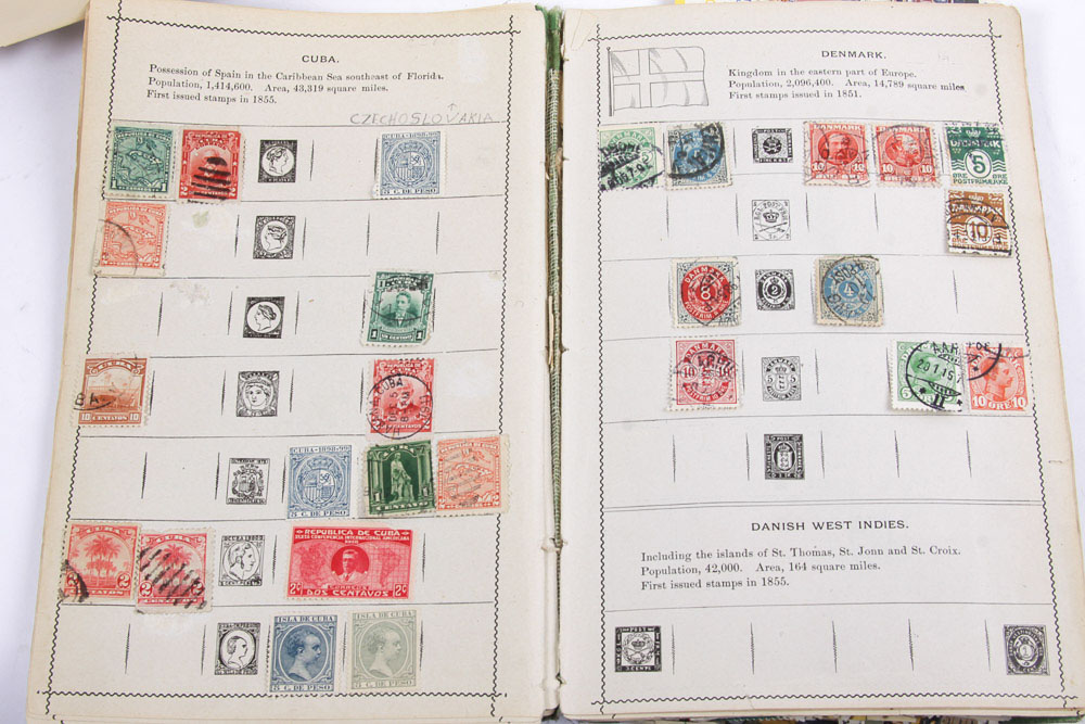 Postage Stamp Collection In Vintage Albums
