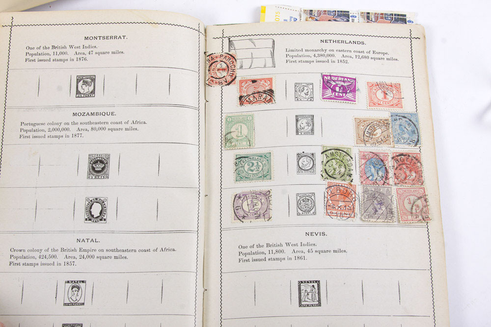 Postage Stamp Collection In Vintage Albums