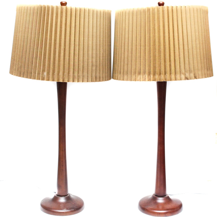 Pair of Contemporary Walnut Table Lamps
