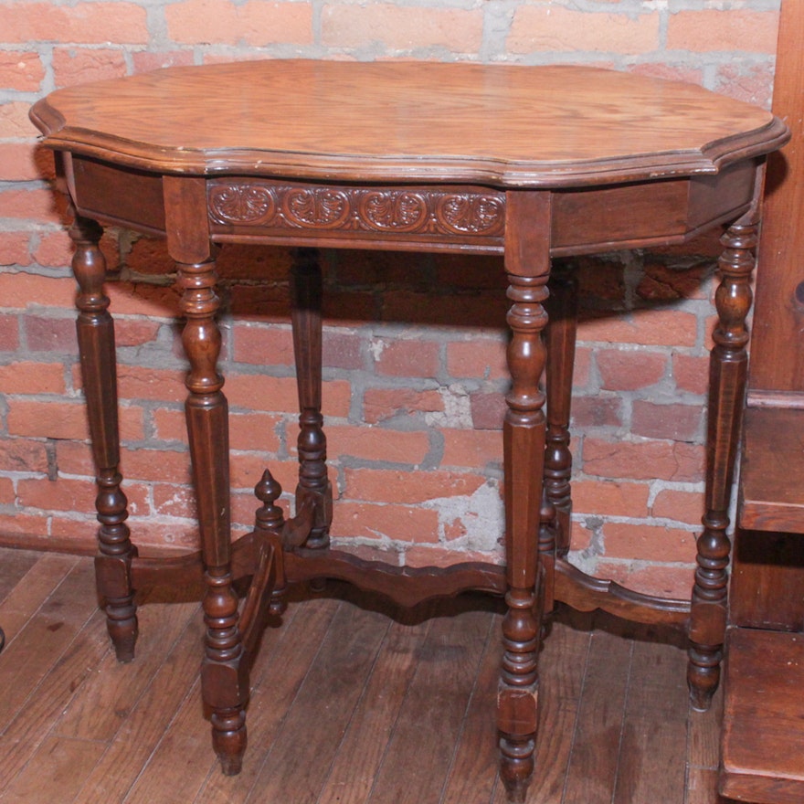 Vintage Oak Top Walnut Parlor Table
