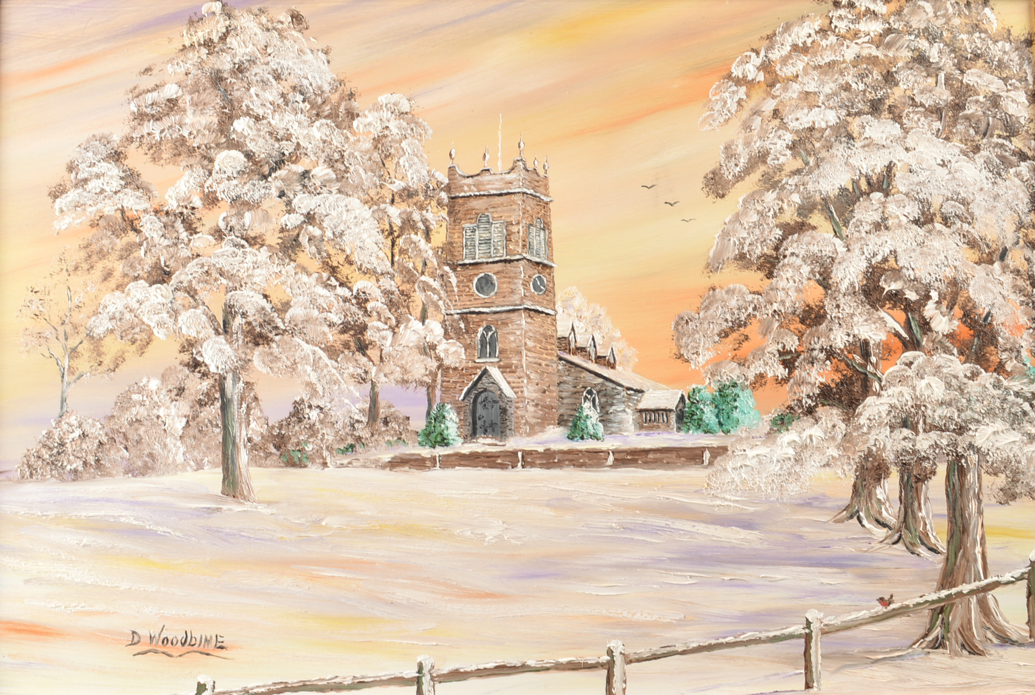 D. Woodbine Oil on Board Winter Landscape Painting