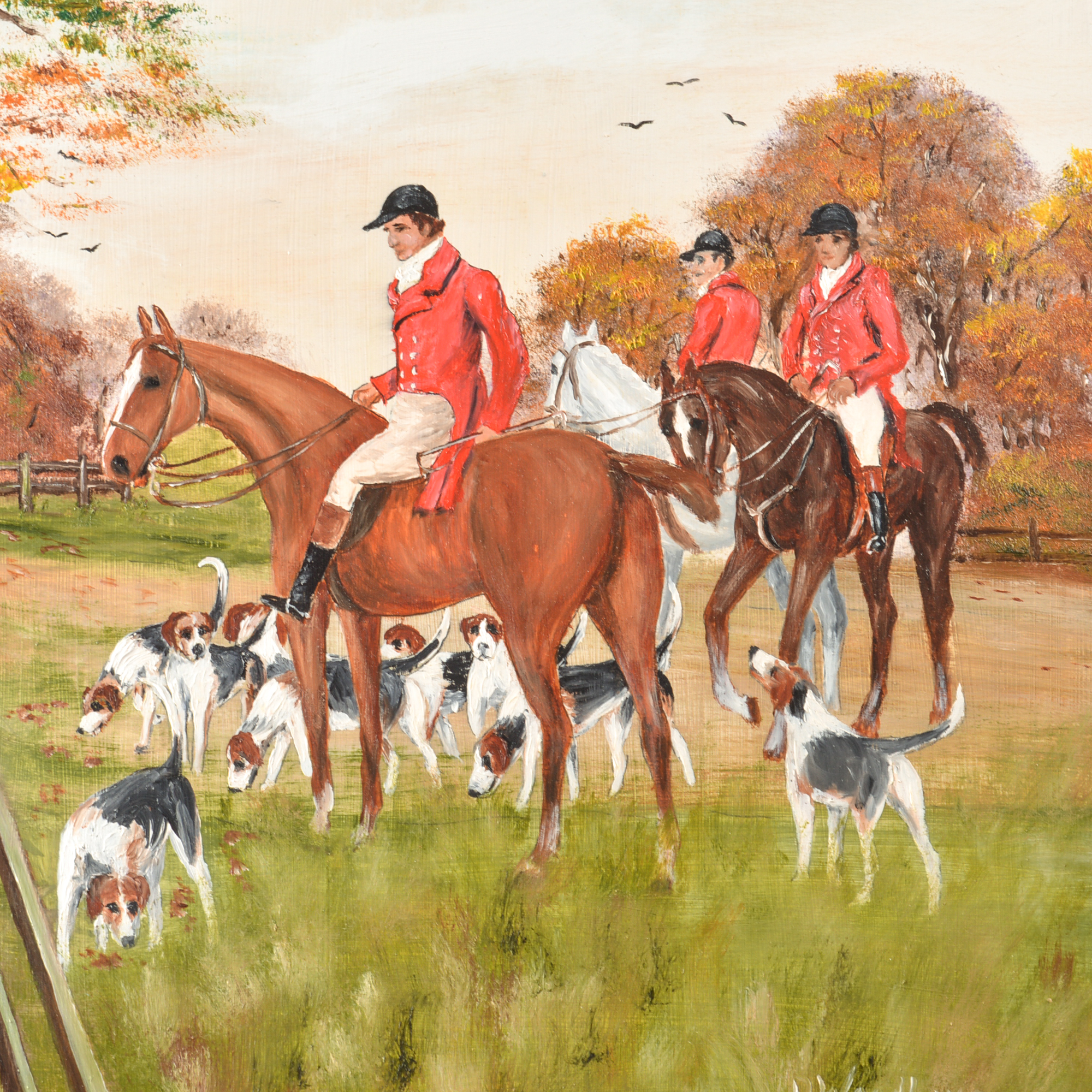 Vintage D. Woodbine Oil on Board Painting of a Foxhunt