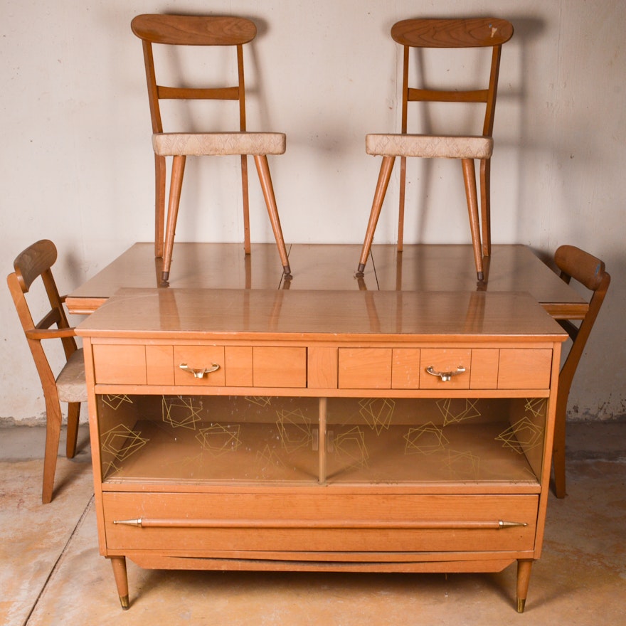 Mid Century Modern Laminate Sideboard and Dining Set