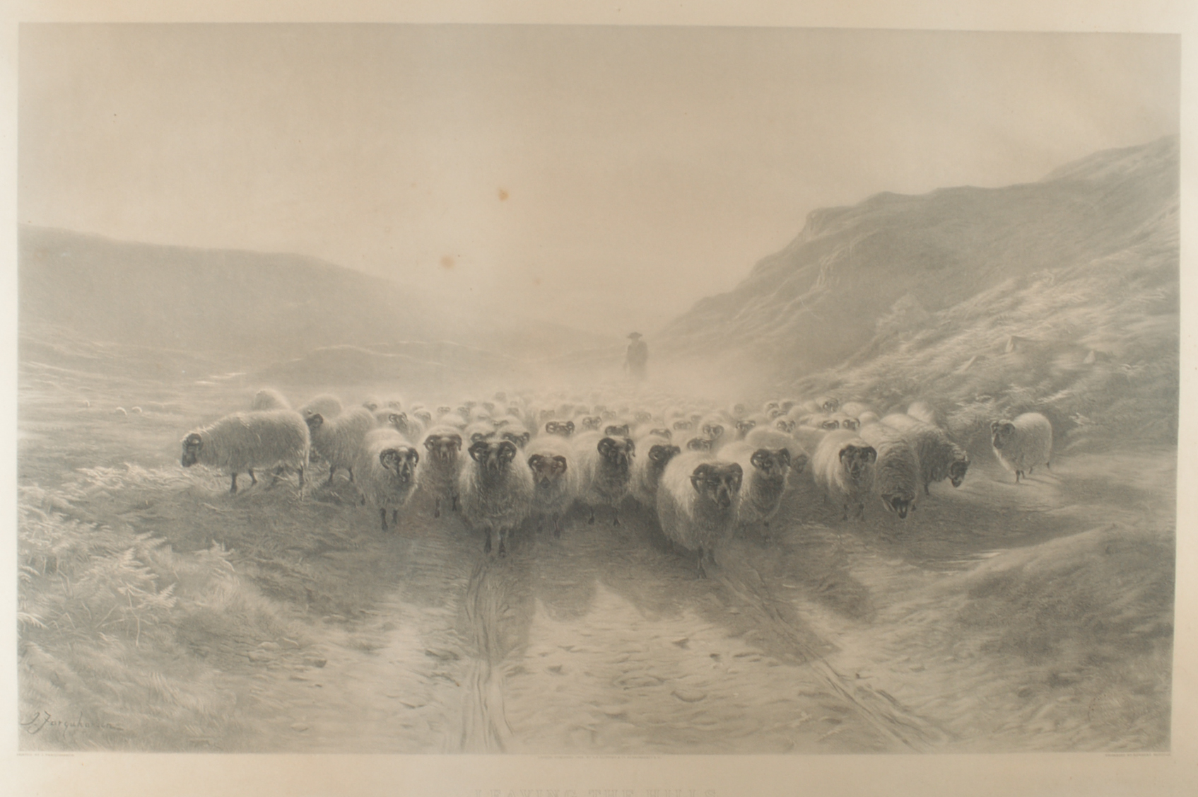 Antique Joseph Farquharson Intaglio Engraving "Leaving The Hills"