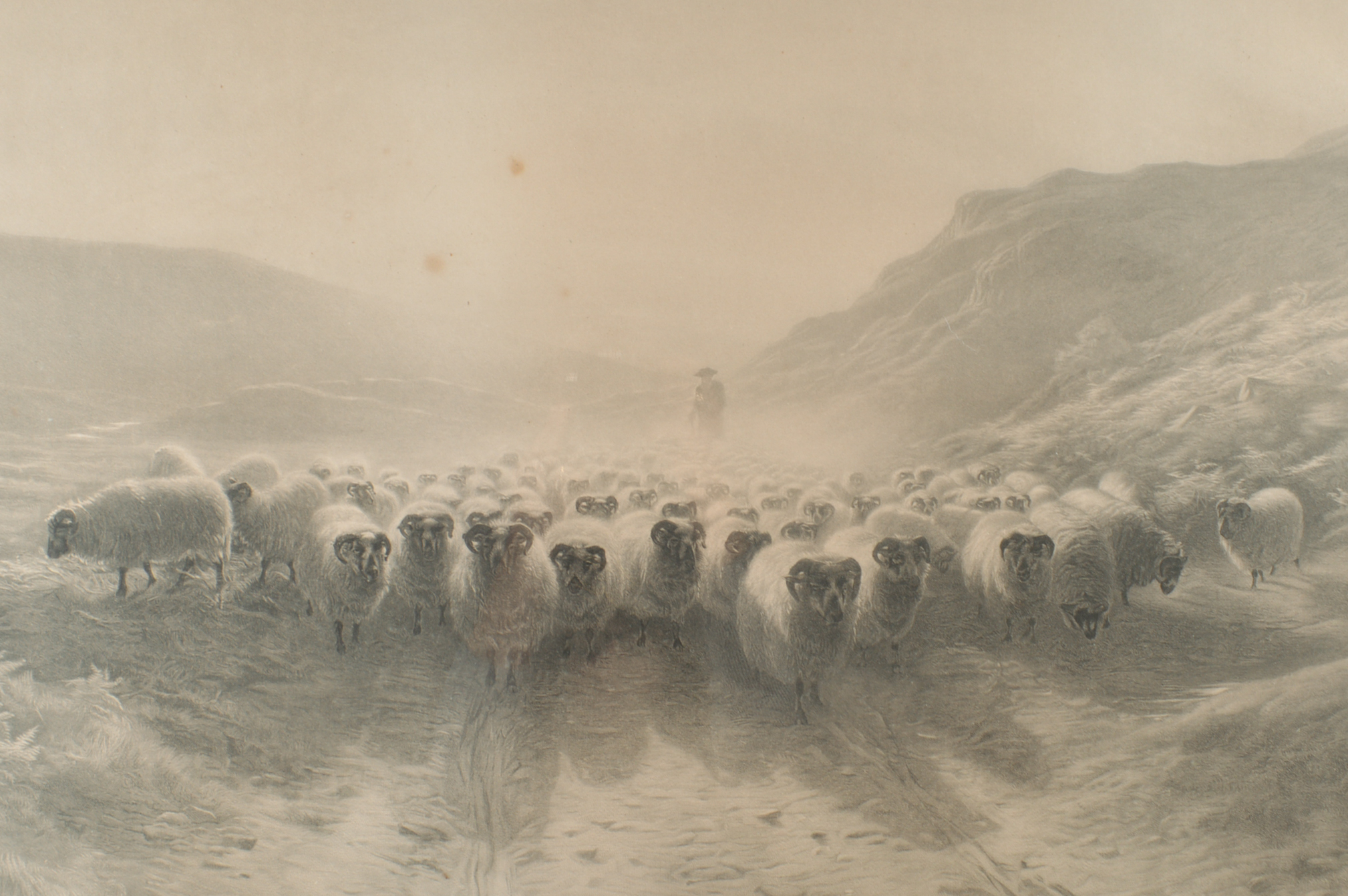 Antique Joseph Farquharson Intaglio Engraving "Leaving The Hills"