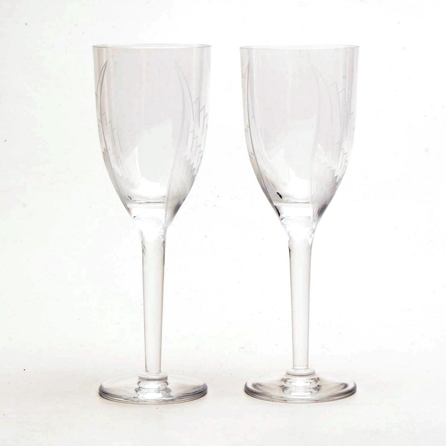 Pair of Lalique Crystal Wine Glasses with Angel Motif