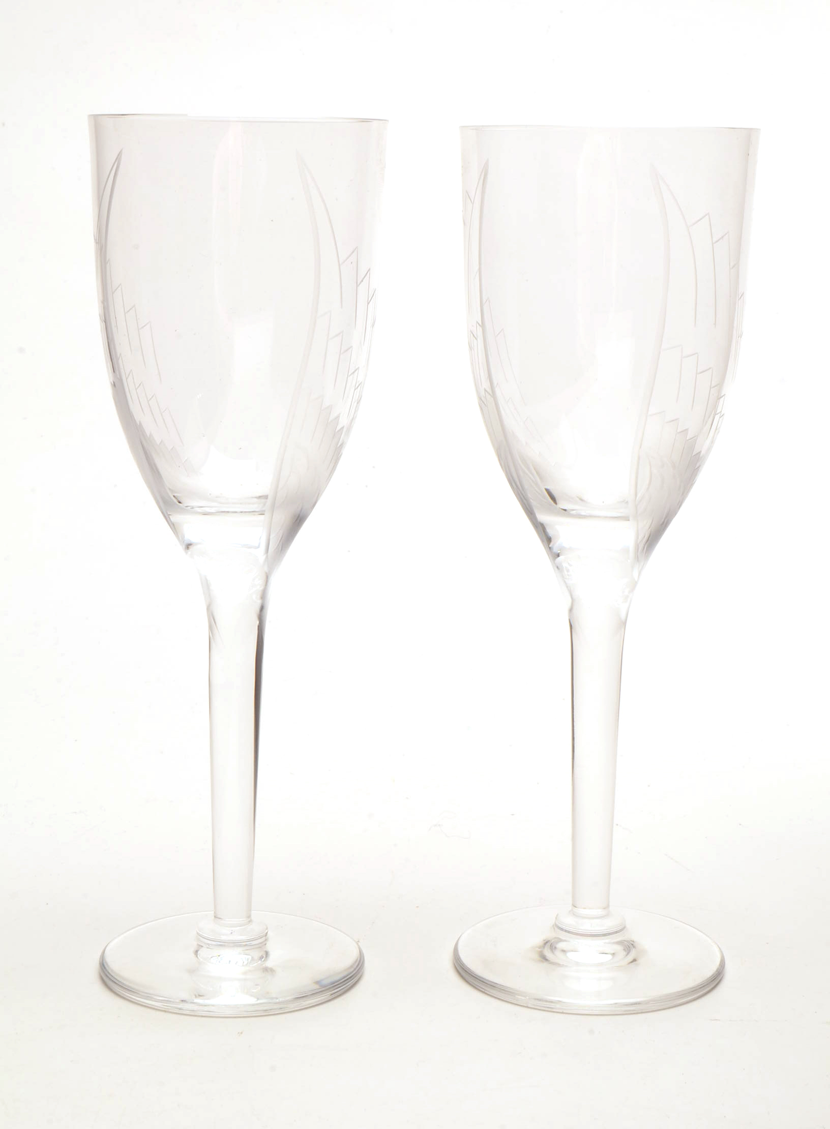 Pair of Lalique Crystal Wine Glasses with Angel Motif