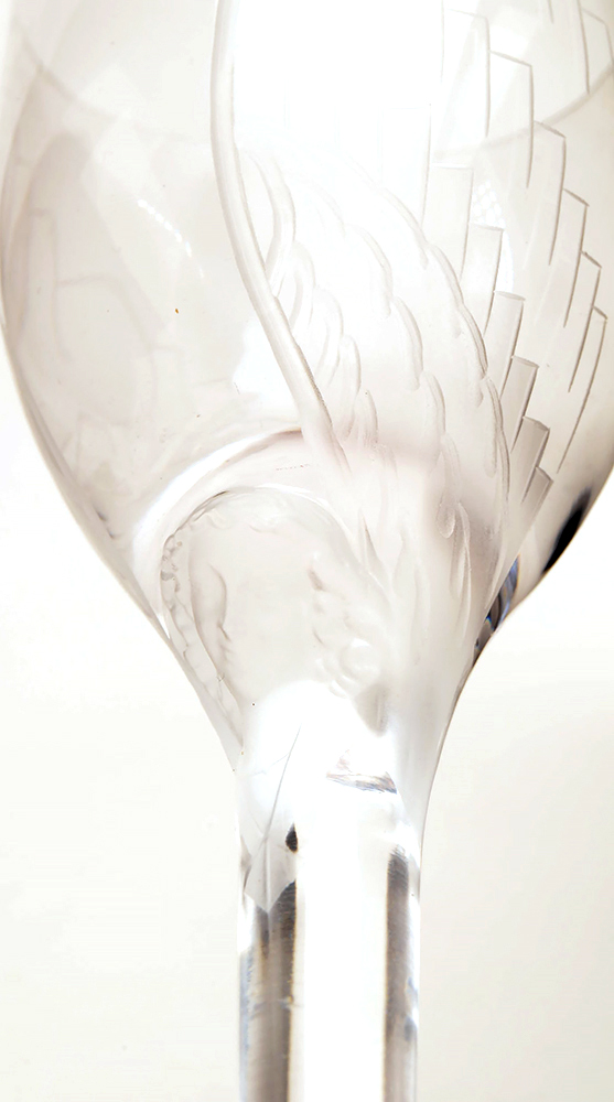 Pair of Lalique Crystal Wine Glasses with Angel Motif