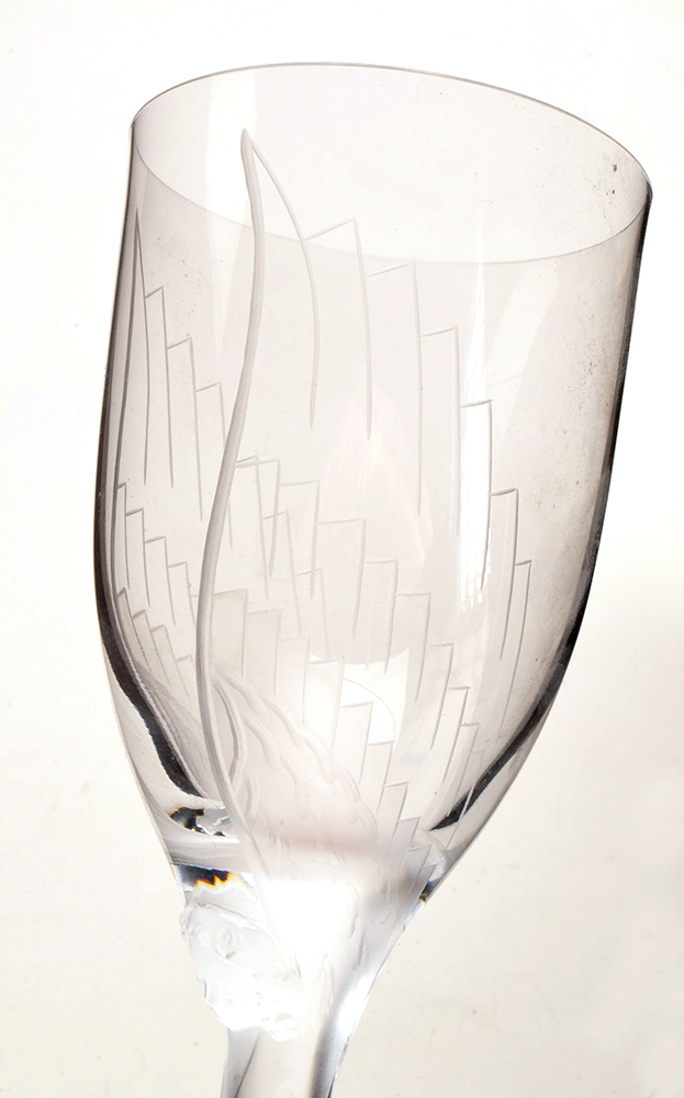 Pair of Lalique Crystal Wine Glasses with Angel Motif