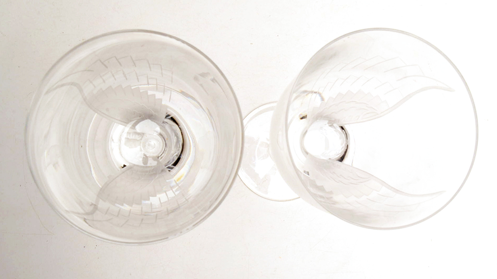 Pair of Lalique Crystal Wine Glasses with Angel Motif
