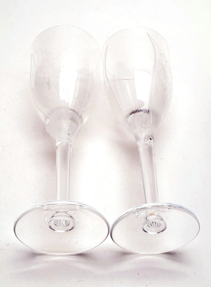 Pair of Lalique Crystal Wine Glasses with Angel Motif