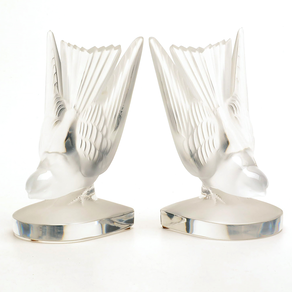 Pair of Lalique Crystal Bird Motif Bookends