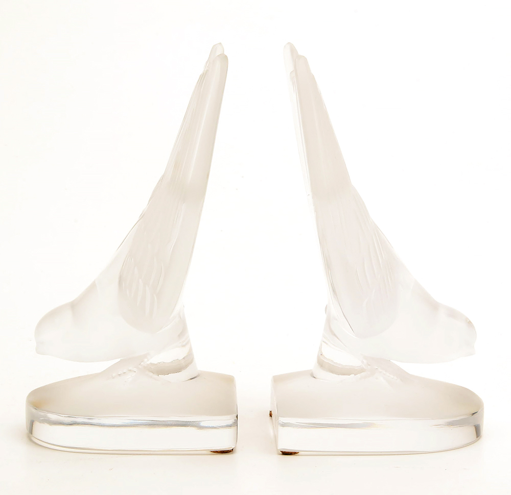 Pair of Lalique Crystal Bird Motif Bookends