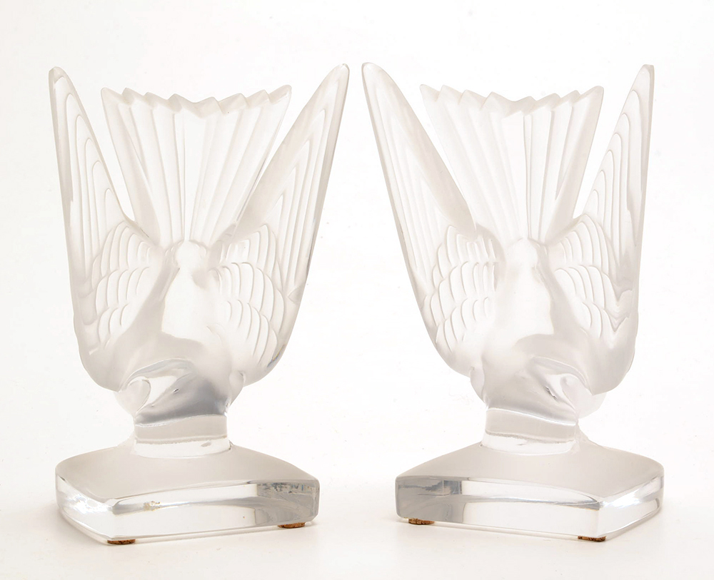 Pair of Lalique Crystal Bird Motif Bookends