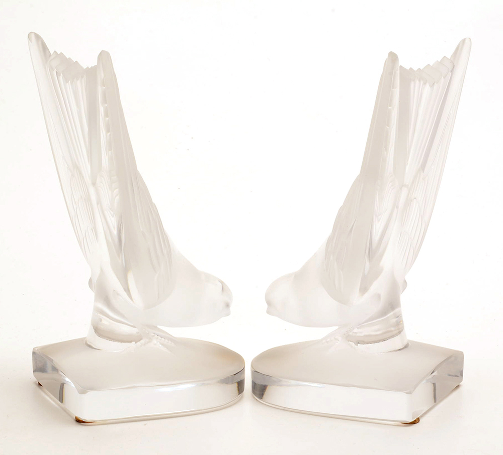 Pair of Lalique Crystal Bird Motif Bookends