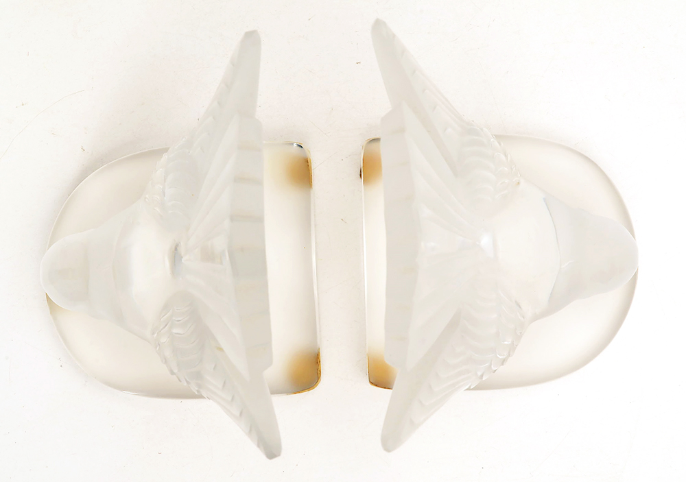 Pair of Lalique Crystal Bird Motif Bookends