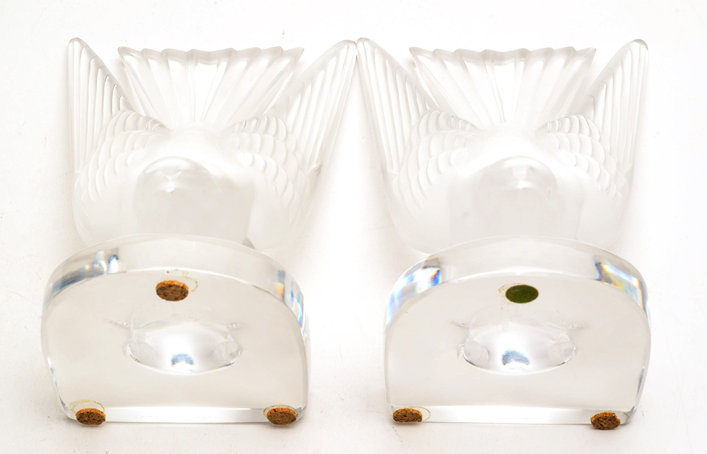 Pair of Lalique Crystal Bird Motif Bookends