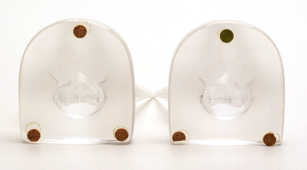 Pair of Lalique Crystal Bird Motif Bookends