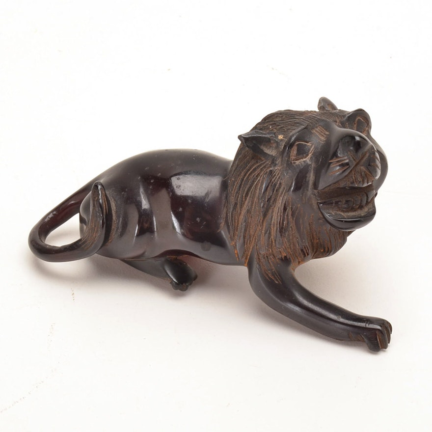 Antique Hand Carved Cherry Amber Lion Finial