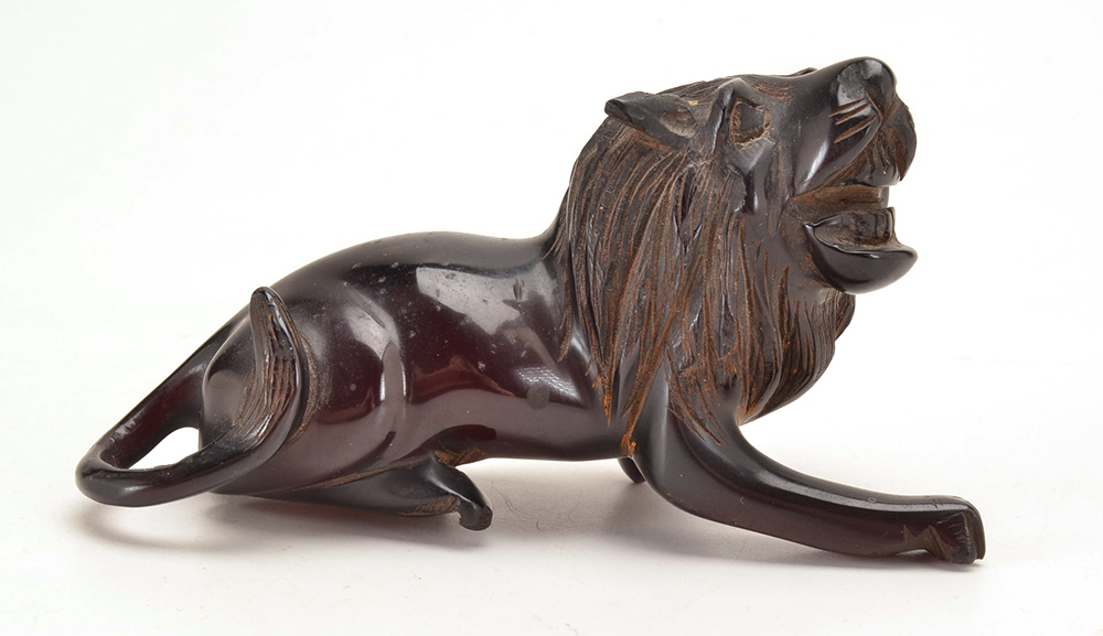 Antique Hand Carved Cherry Amber Lion Finial