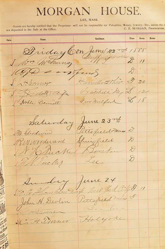1888 Morgan House Inn Hotel Register