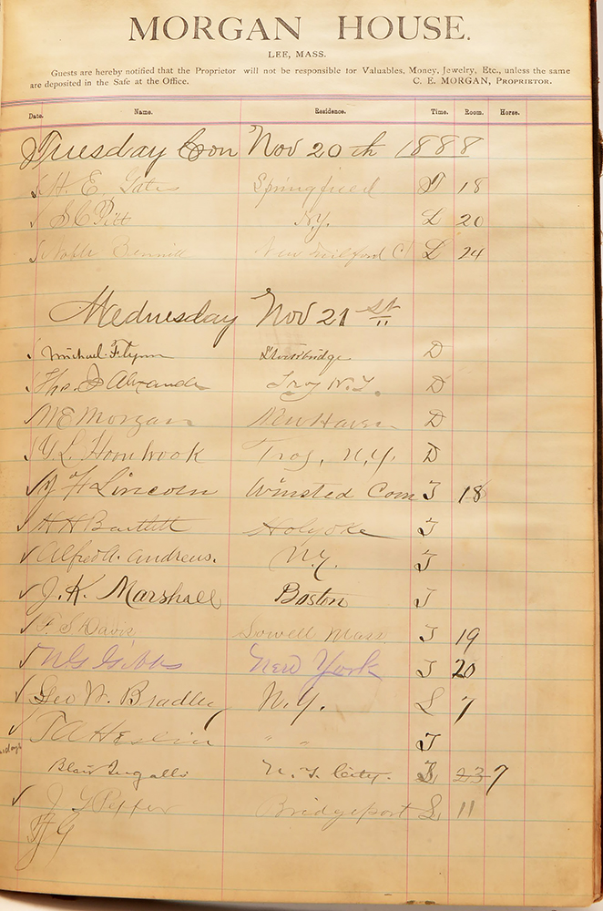 1888 Morgan House Inn Hotel Register