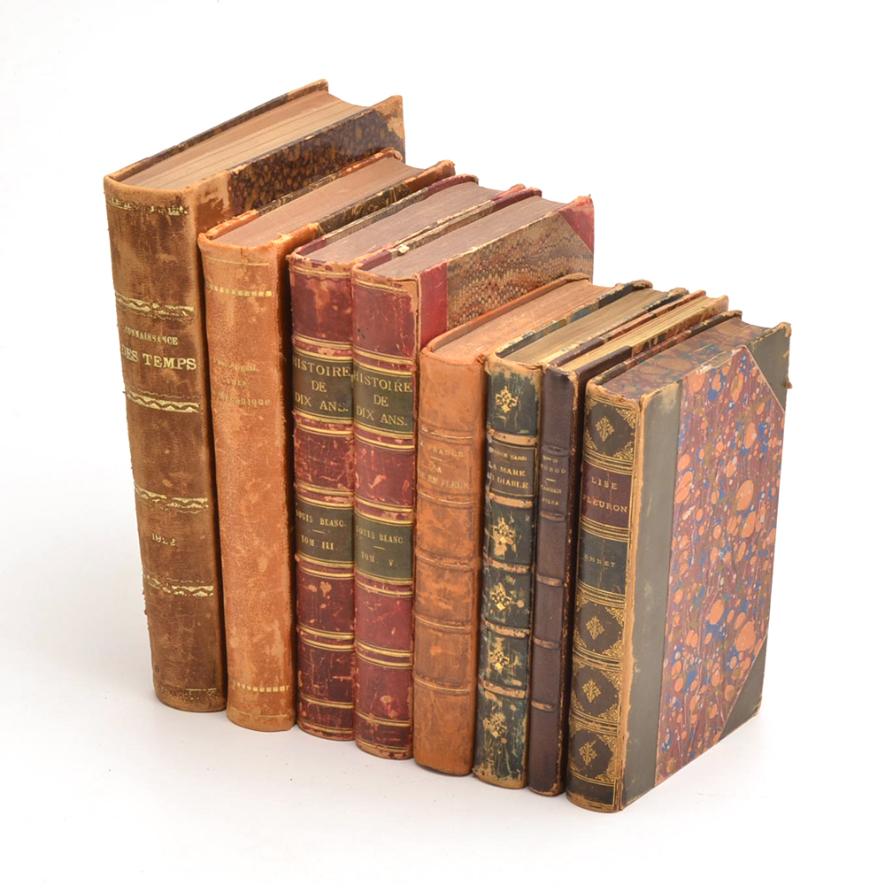 Group of Eight Finely Bound Antique French Hardcovers