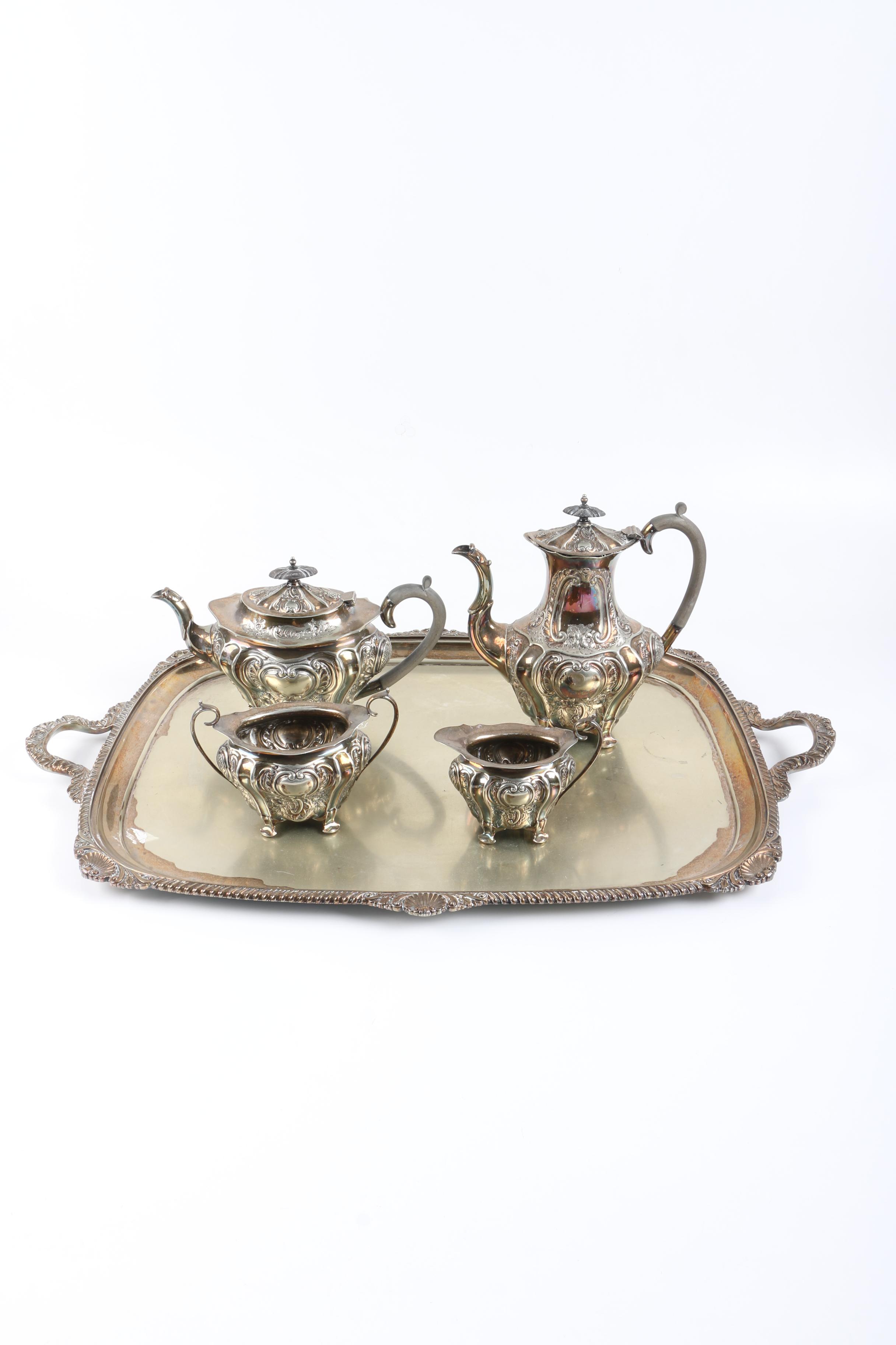 Walker & Hall Repoussé  Silver Plate Tea and Coffee Service