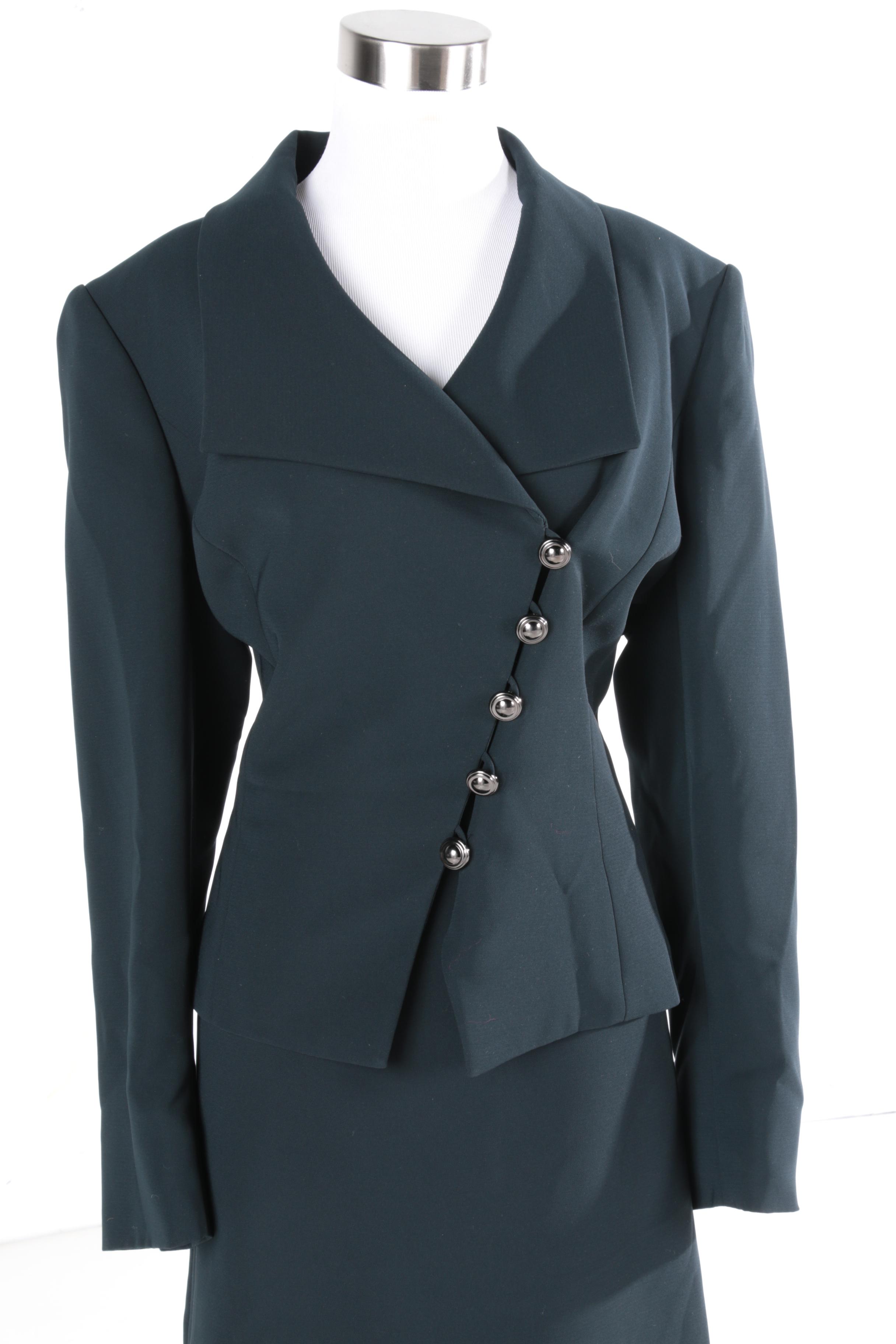Tahari Asymmetric Front Skirt Suit