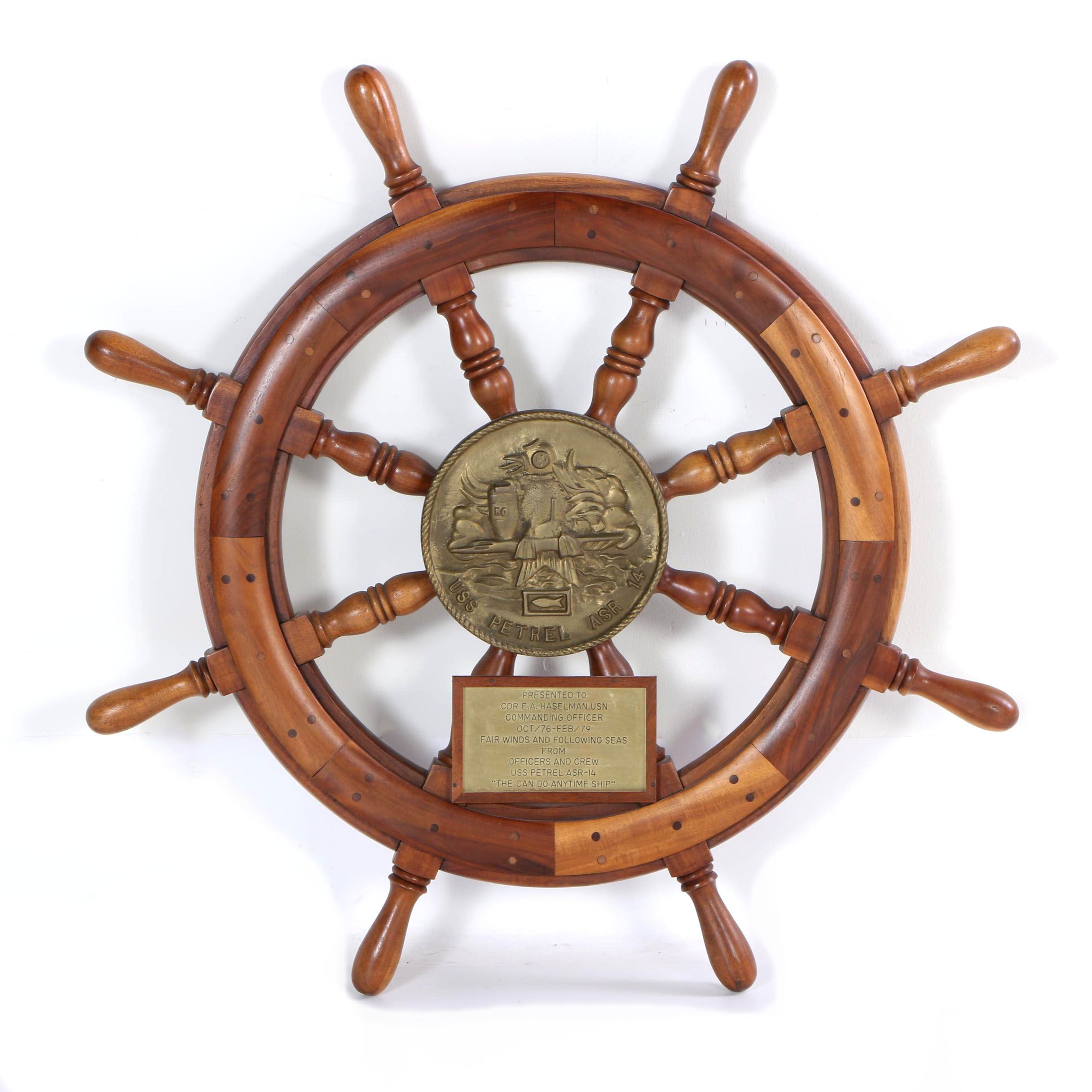 Vintage Ship's Wheel Plaque from the USS Petrel