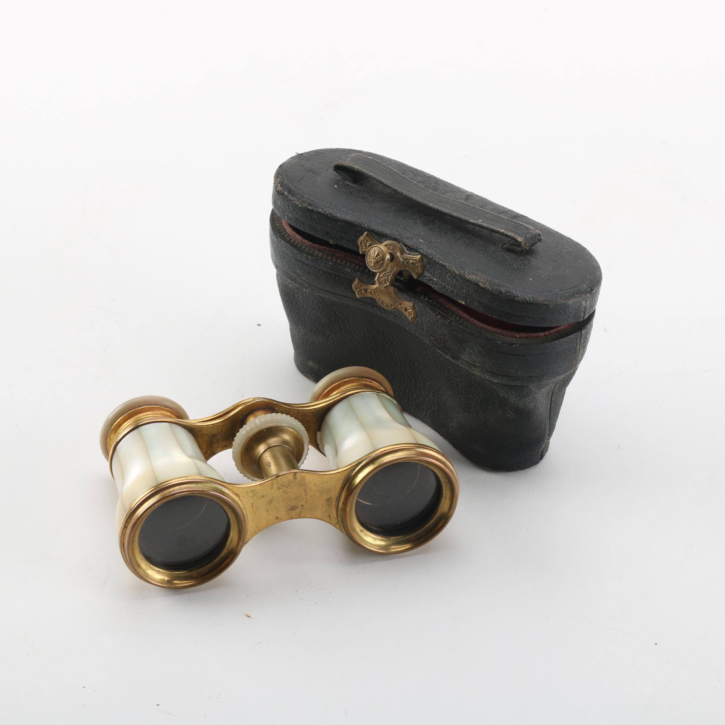 Mother of Pearl Opera Glasses with Leather Case