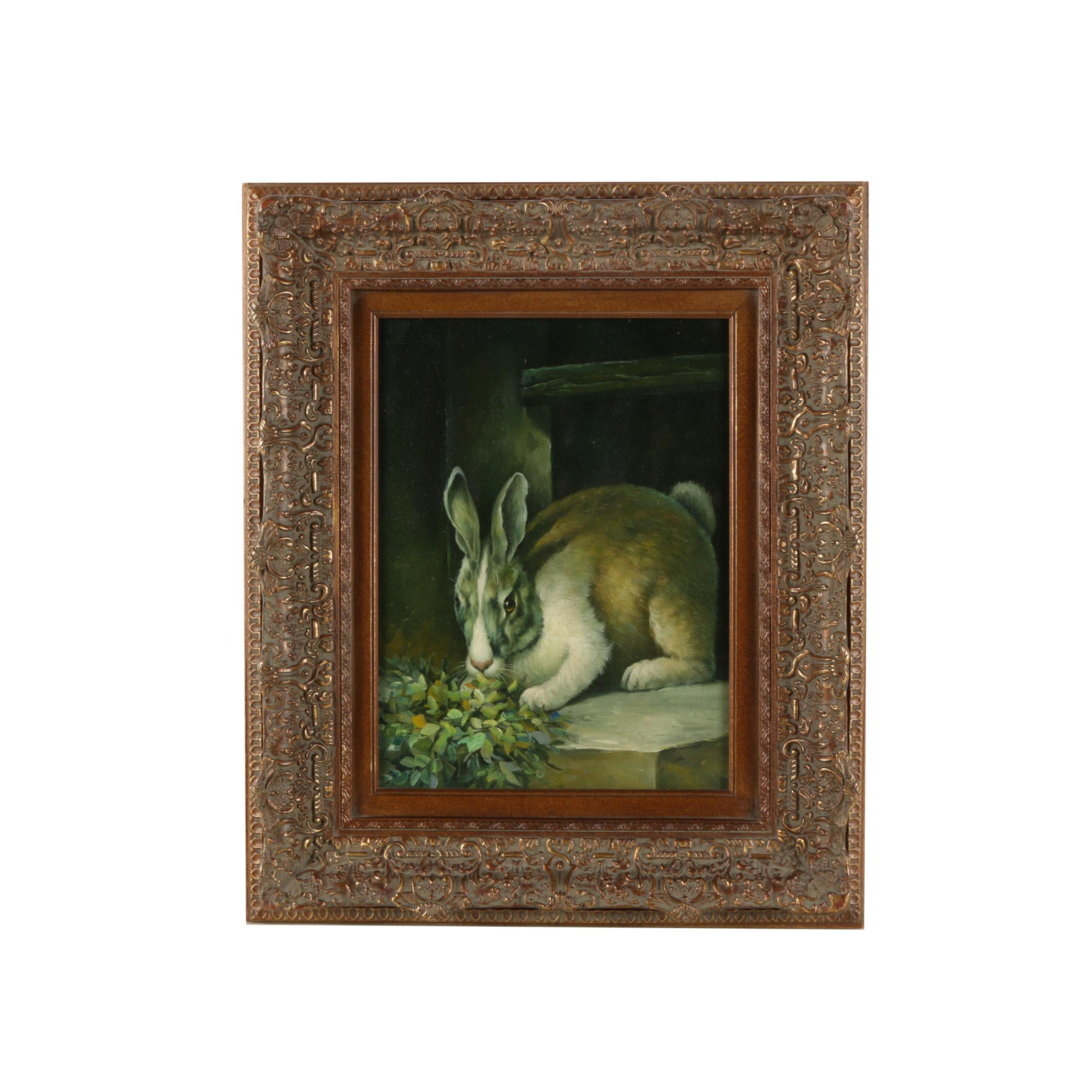Oil Painting on Canvas of a Rabbit