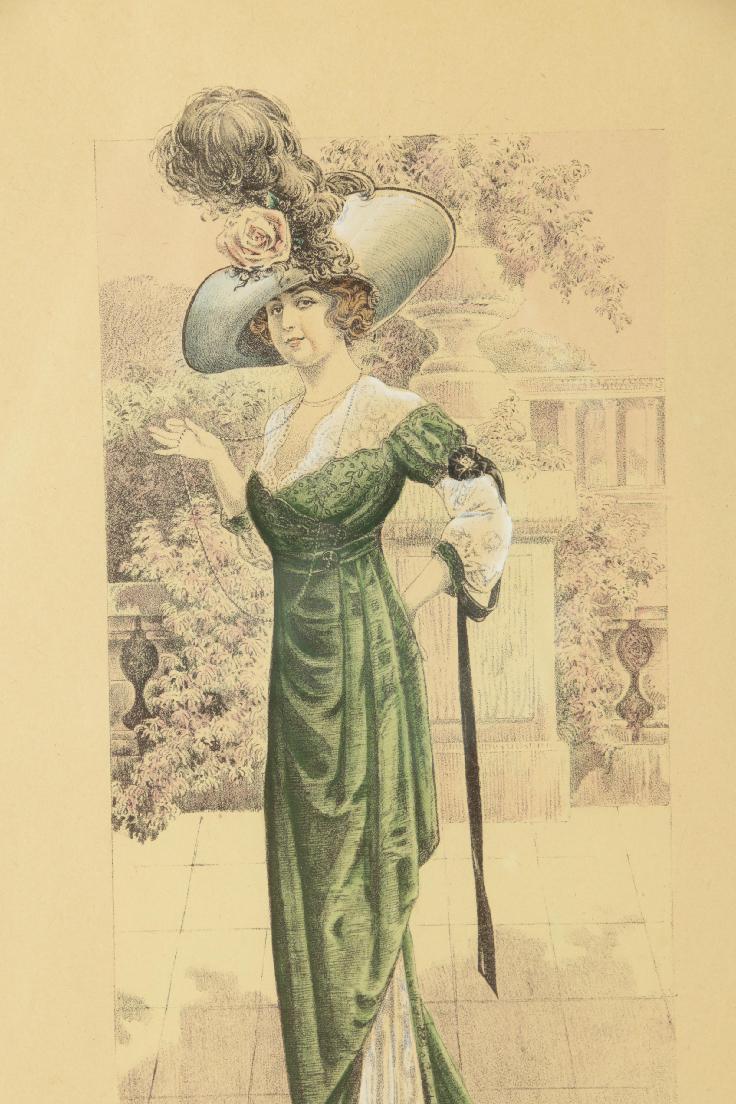 Collection of Hand Colored Lithographs on Paper "Les Grandes Modes de Paris"