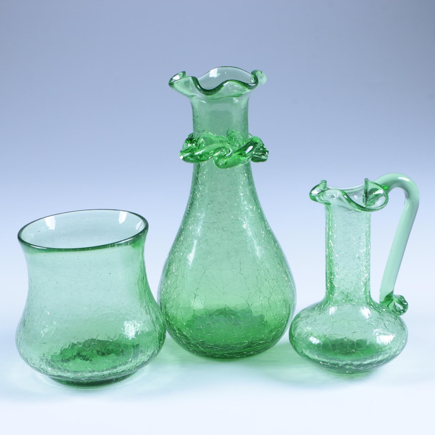 Hand Blown Green Glass Serveware