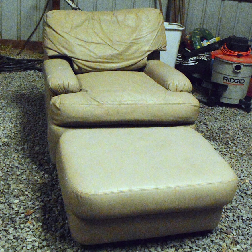 Hancock & Moore Beige Leather Armchair and Ottoman