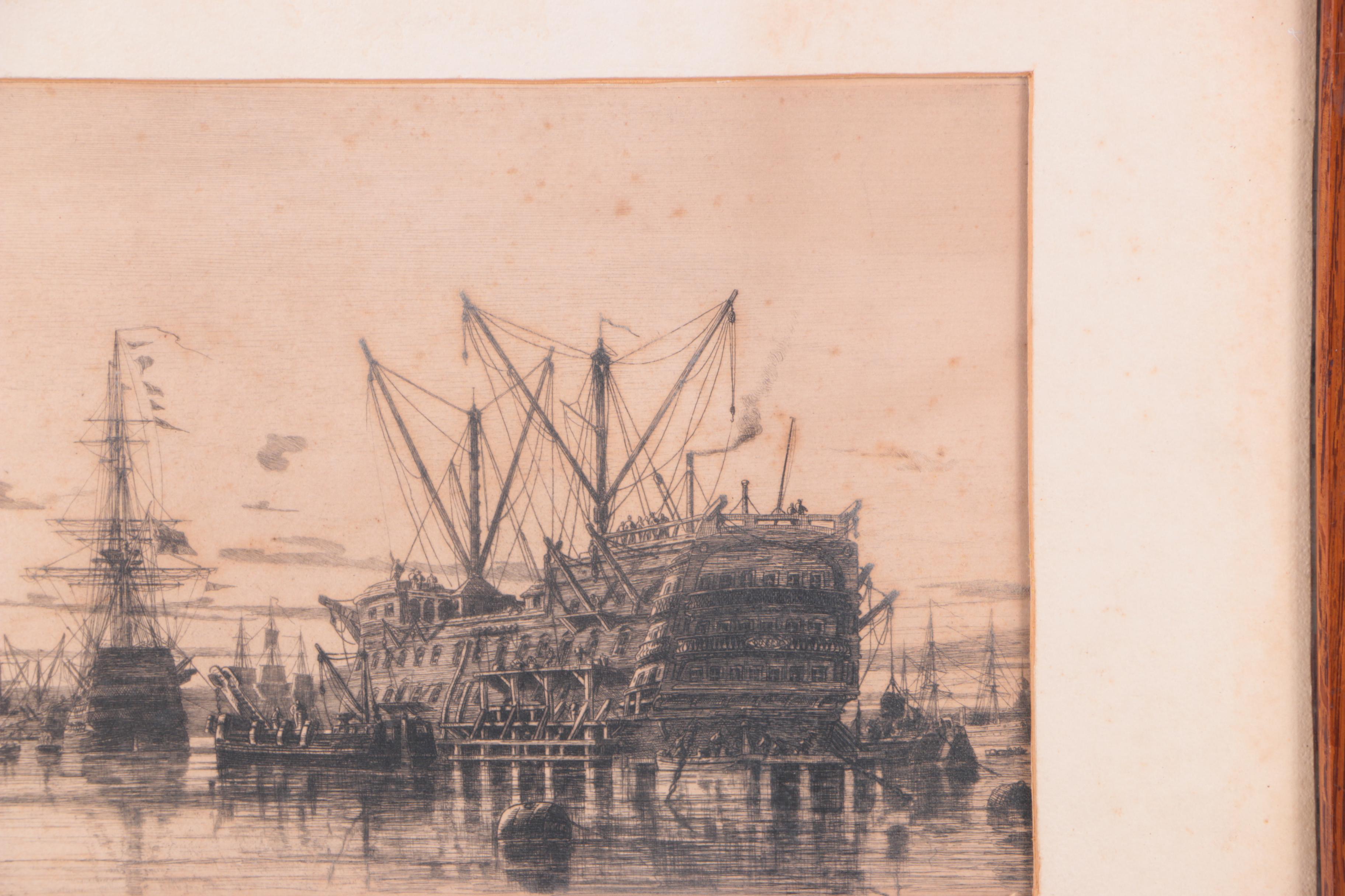 Etching of Ships Gathered in a Port