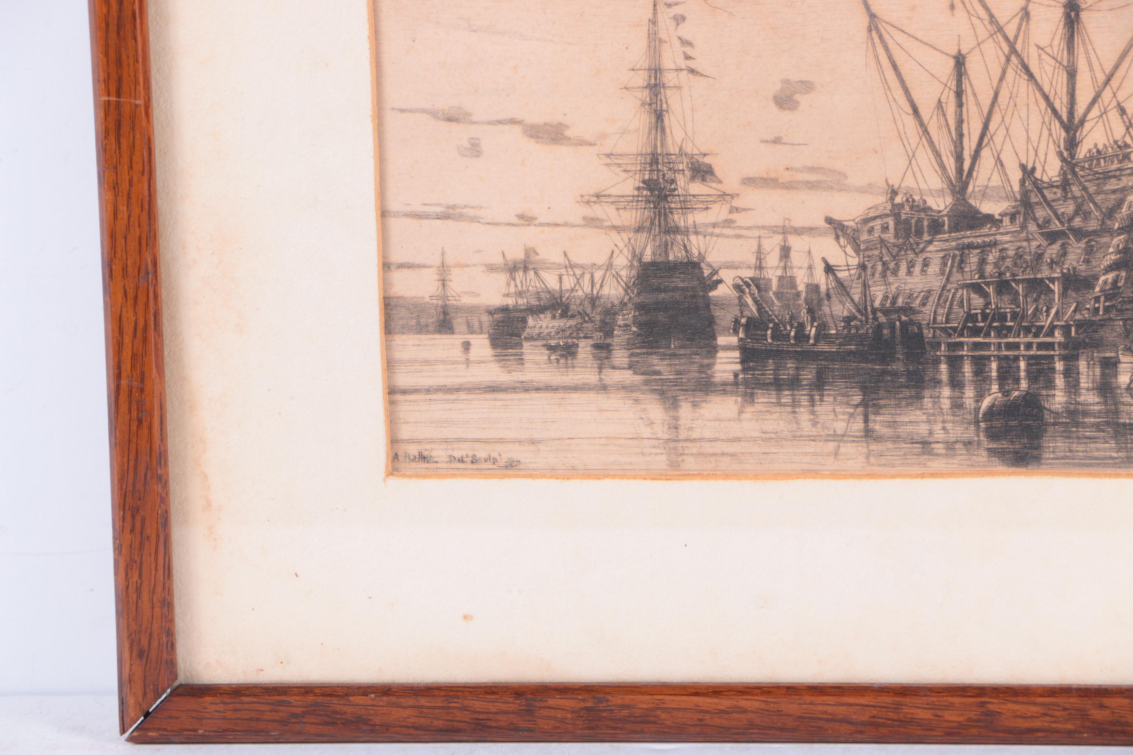 Etching of Ships Gathered in a Port