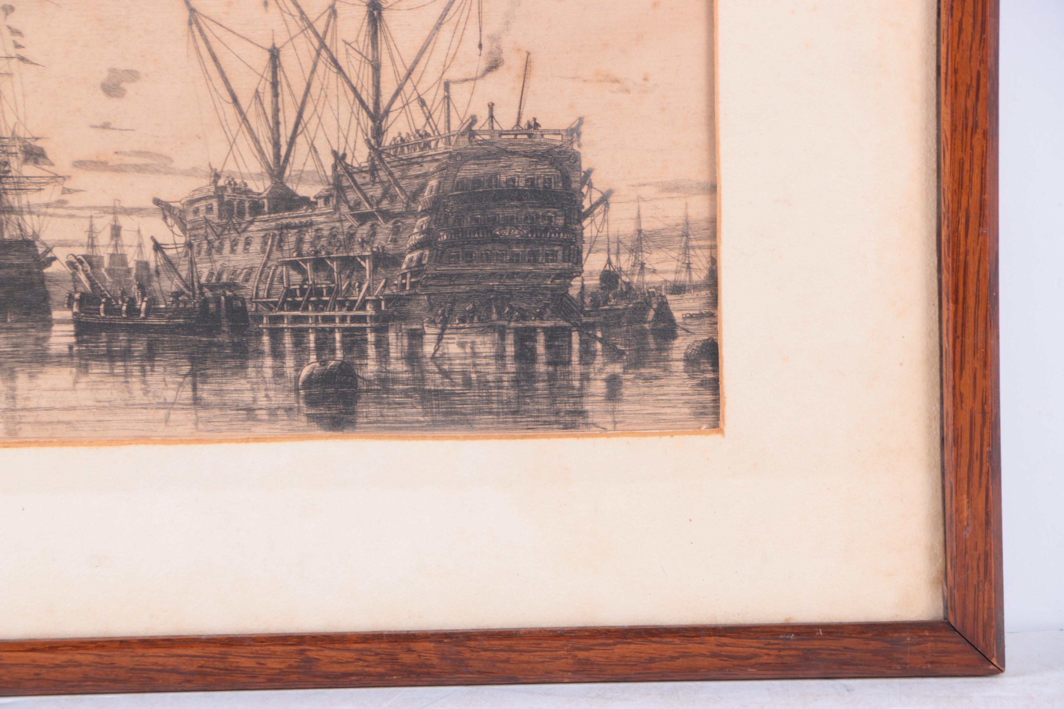 Etching of Ships Gathered in a Port