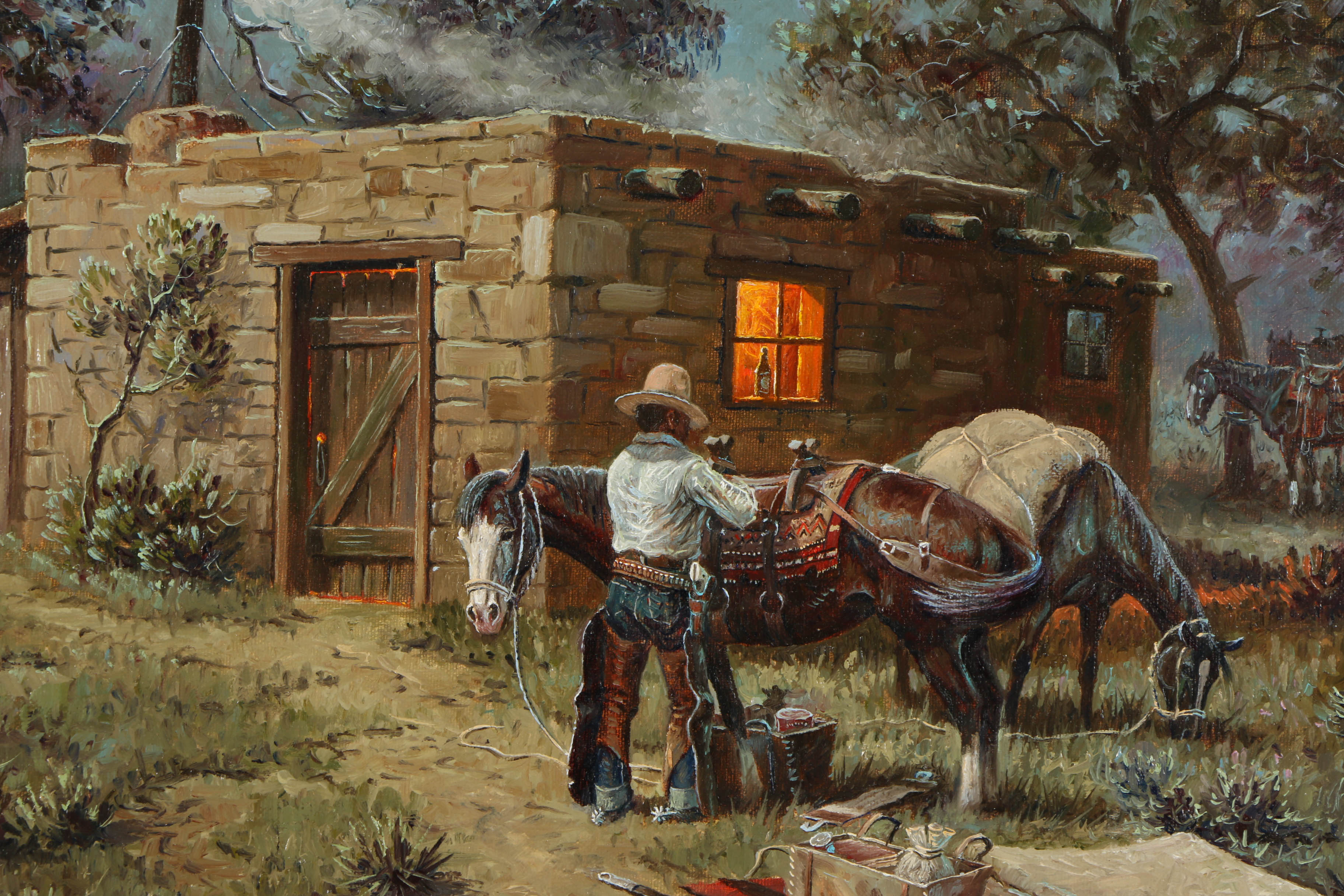 Mel Bradshaw Oil Painting on Canvas "Thieves Hide-A-Way"