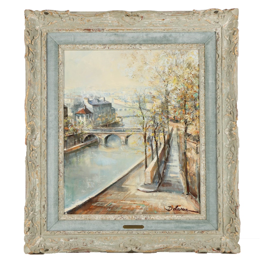 Lucien DeLarue Oil Painting on Canvas "Paris Scene"