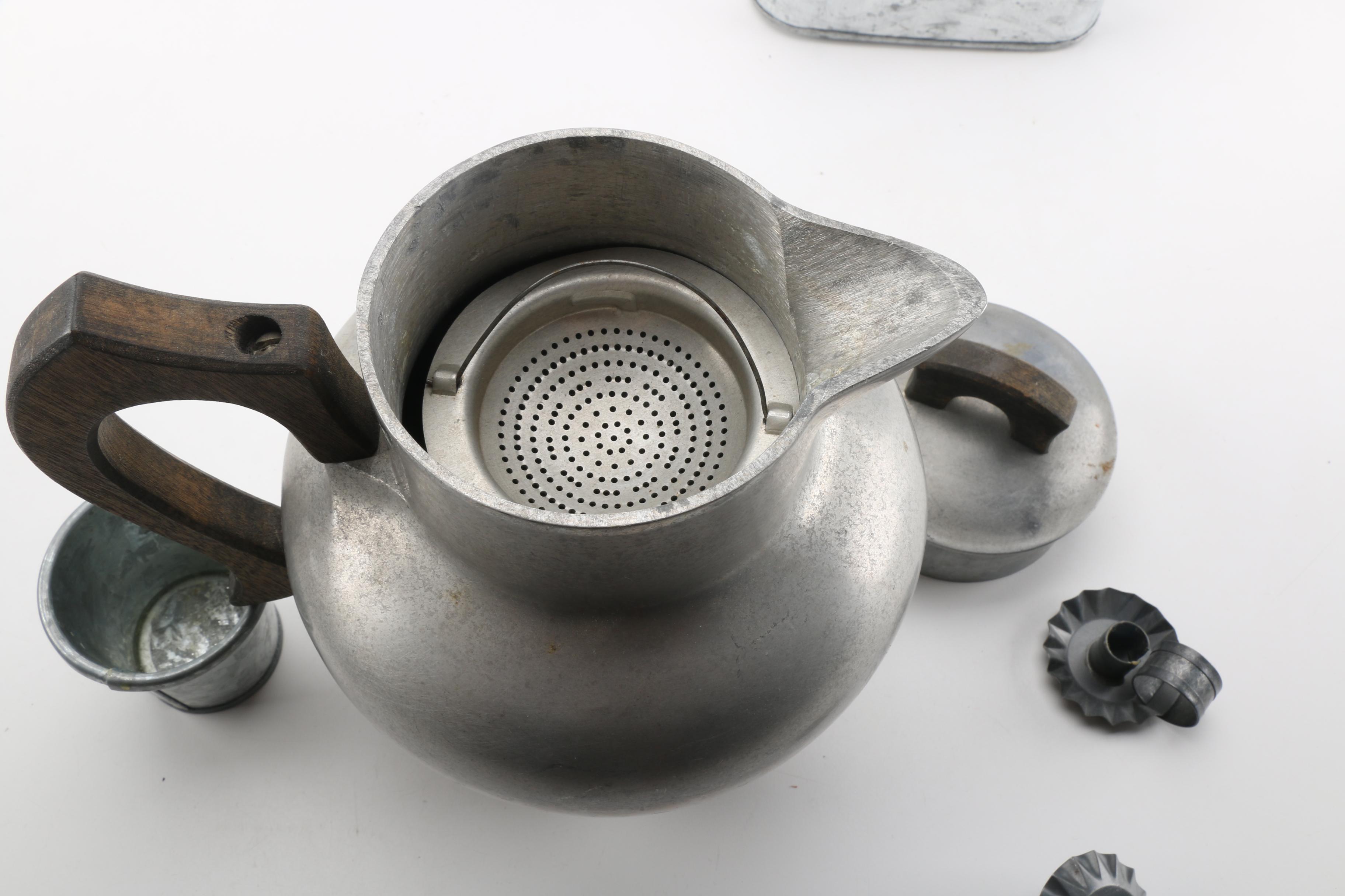 Vintage Club Aluminum Coffee Pot and Galvanized Decor